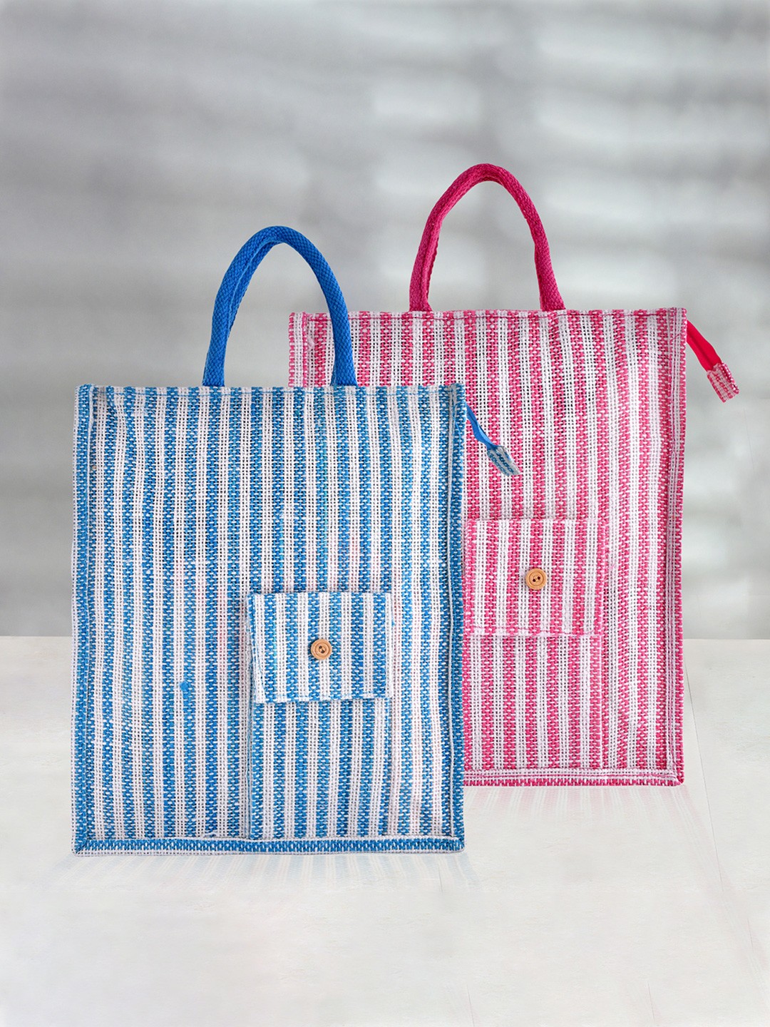 

Kuber Industries Set of 2 Striped Shopping Bag, White