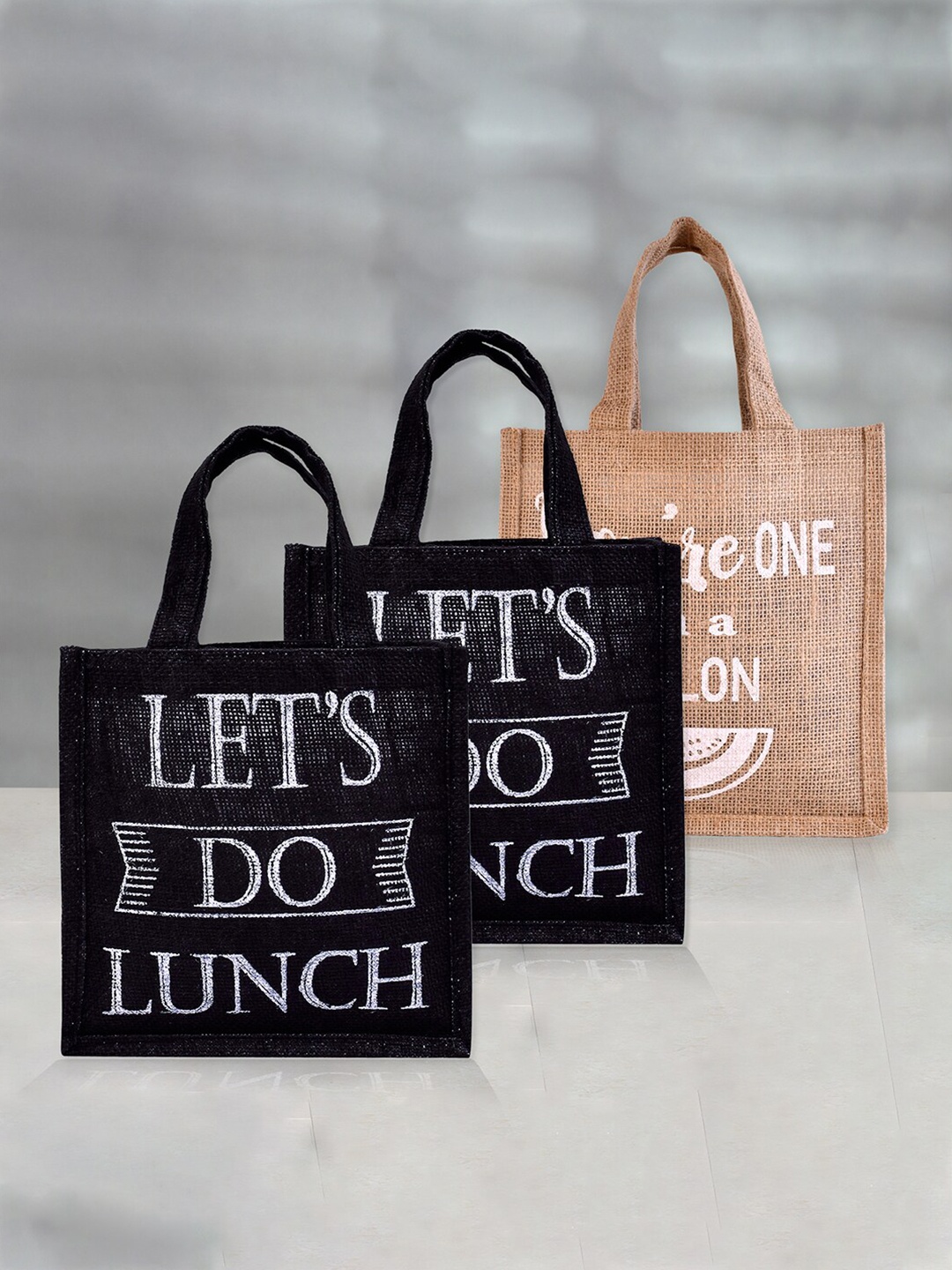 

Kuber Industries Set of 3 Printed Eco Friendly Lunch bags, Black