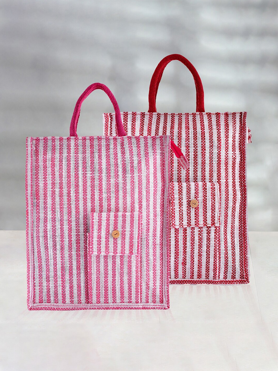 

Kuber Industries Set Of 2 Striped Oversized Shopper Tote Bag, Pink