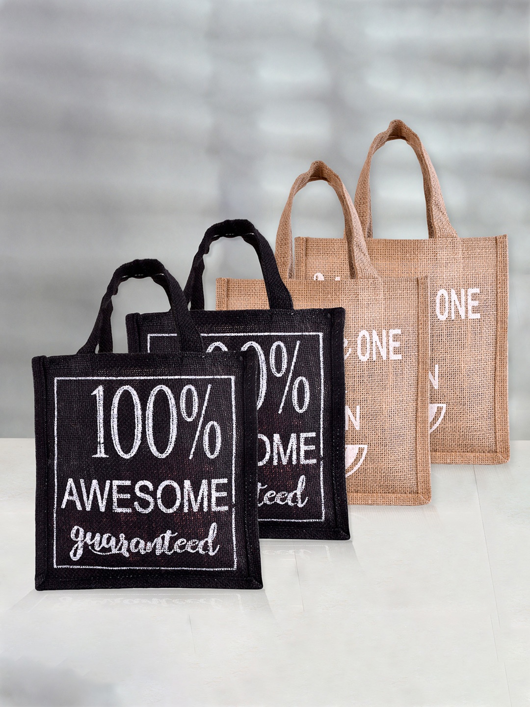 

Kuber Industries Set of 4 Other Prints Lunch bags Travel Accessory, Black