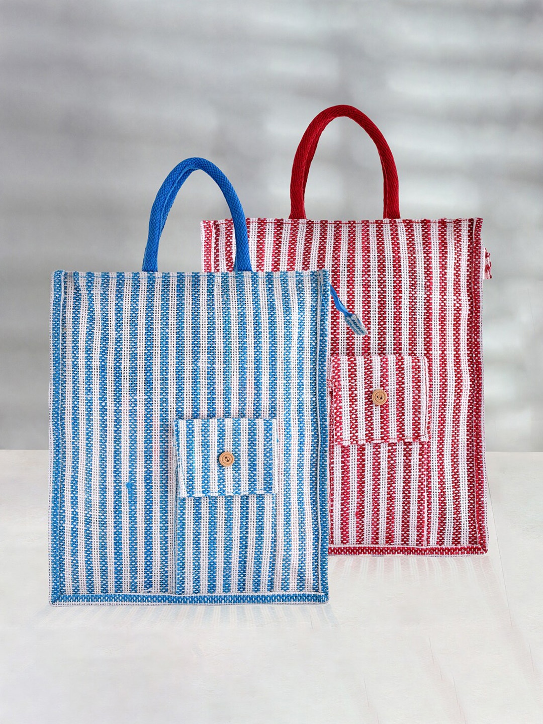 

Kuber Industries Set Of 2 Striped Oversized Shopper Tote Bag, Blue