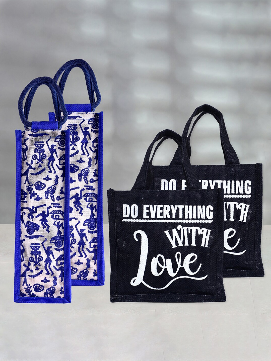 

Kuber Industries Set Of 4 Printed Jute Handheld Bag, Blue