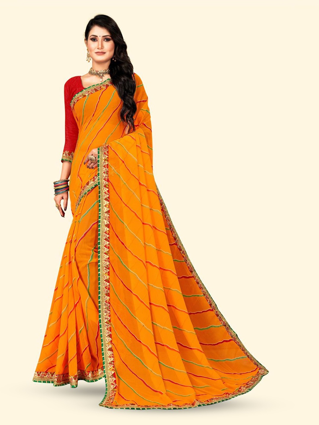 

Aruna Sarees Leheriya Embroidered Leheriya Saree, Yellow