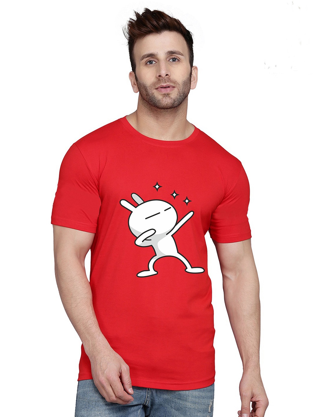 

SLOWLORIS Bio Wash Graphic Printed Cotton T-Shirt, Red