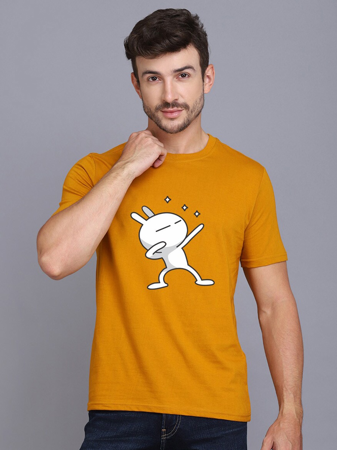 

SLOWLORIS Bio Wash Graphic Printed Cotton T-Shirt, Mustard