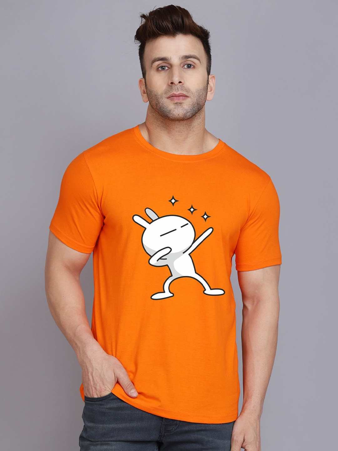 

SLOWLORIS Bio Wash Graphic Printed Cotton T-Shirt, Orange