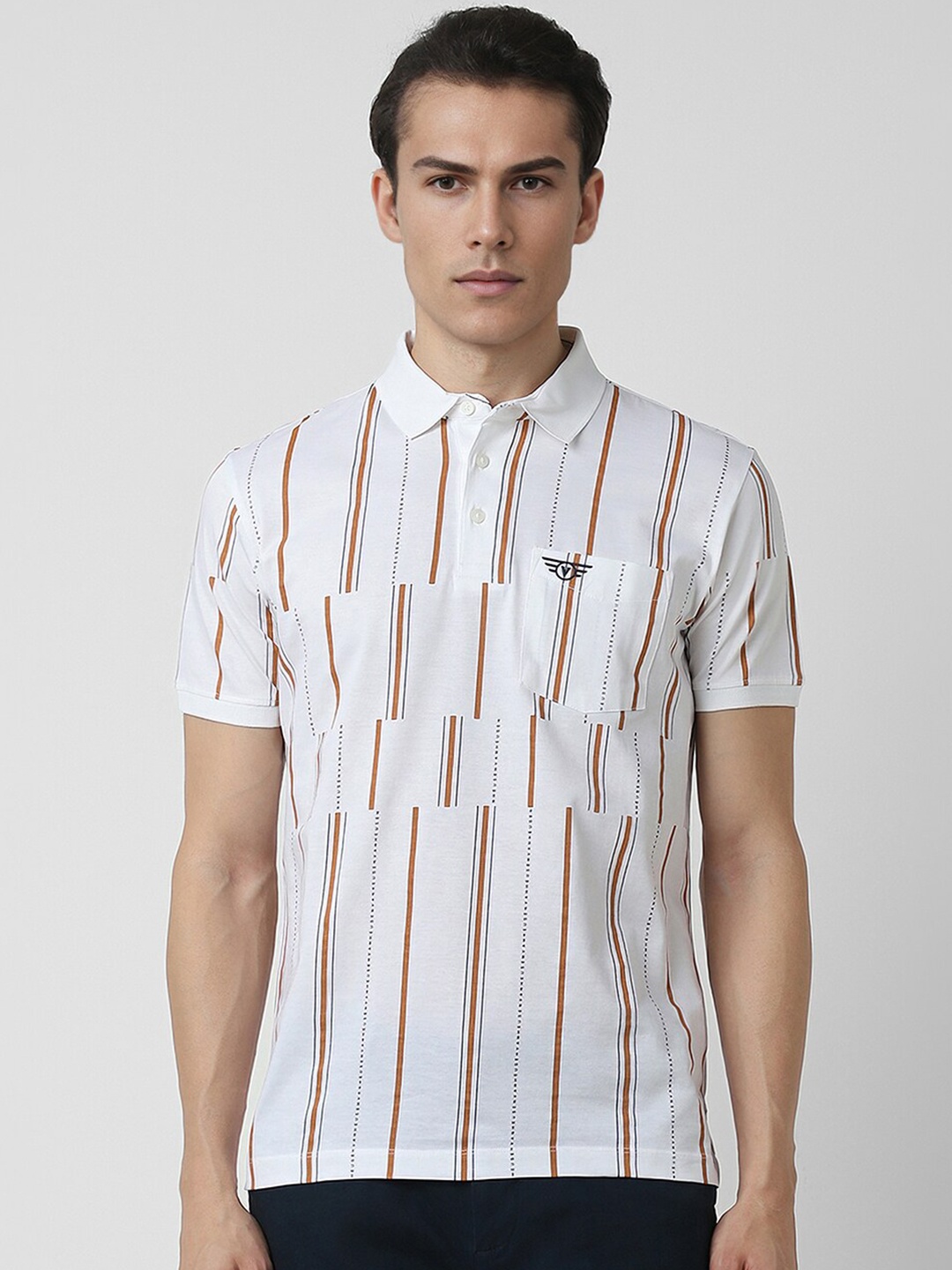 

Van Heusen Sport Striped Polo Collar Pockets Cotton T-shirt, White