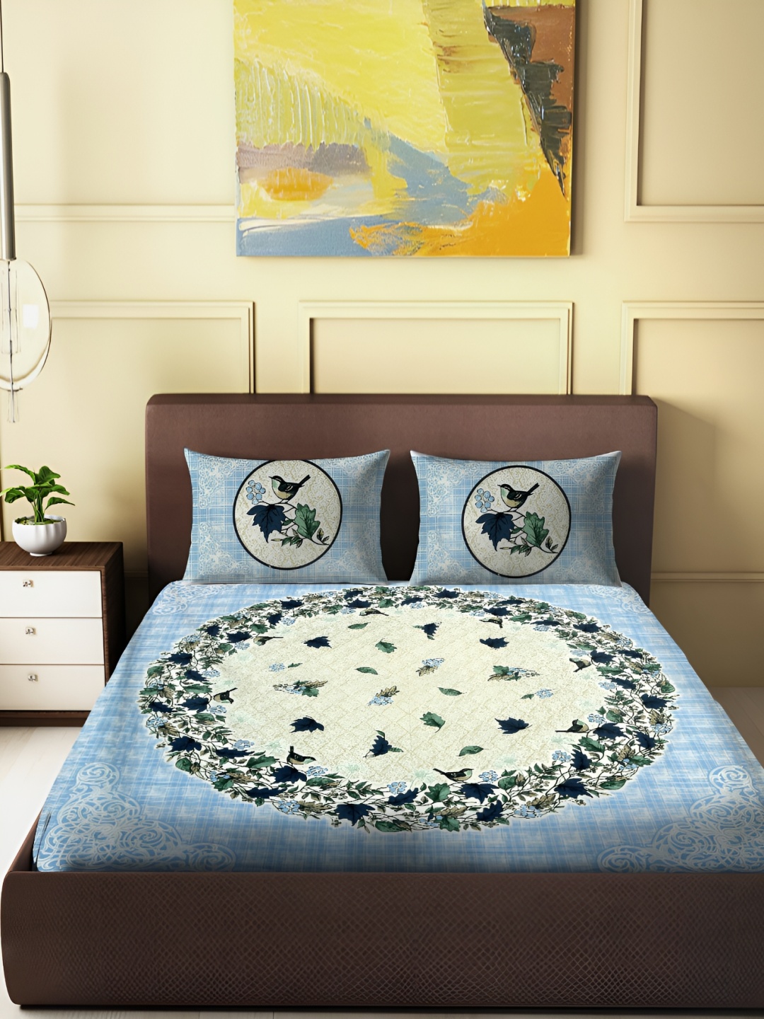

Spangle Blue & Cream-Coloured Graphic 250 TC King Bedsheet with 2 Pillow Covers