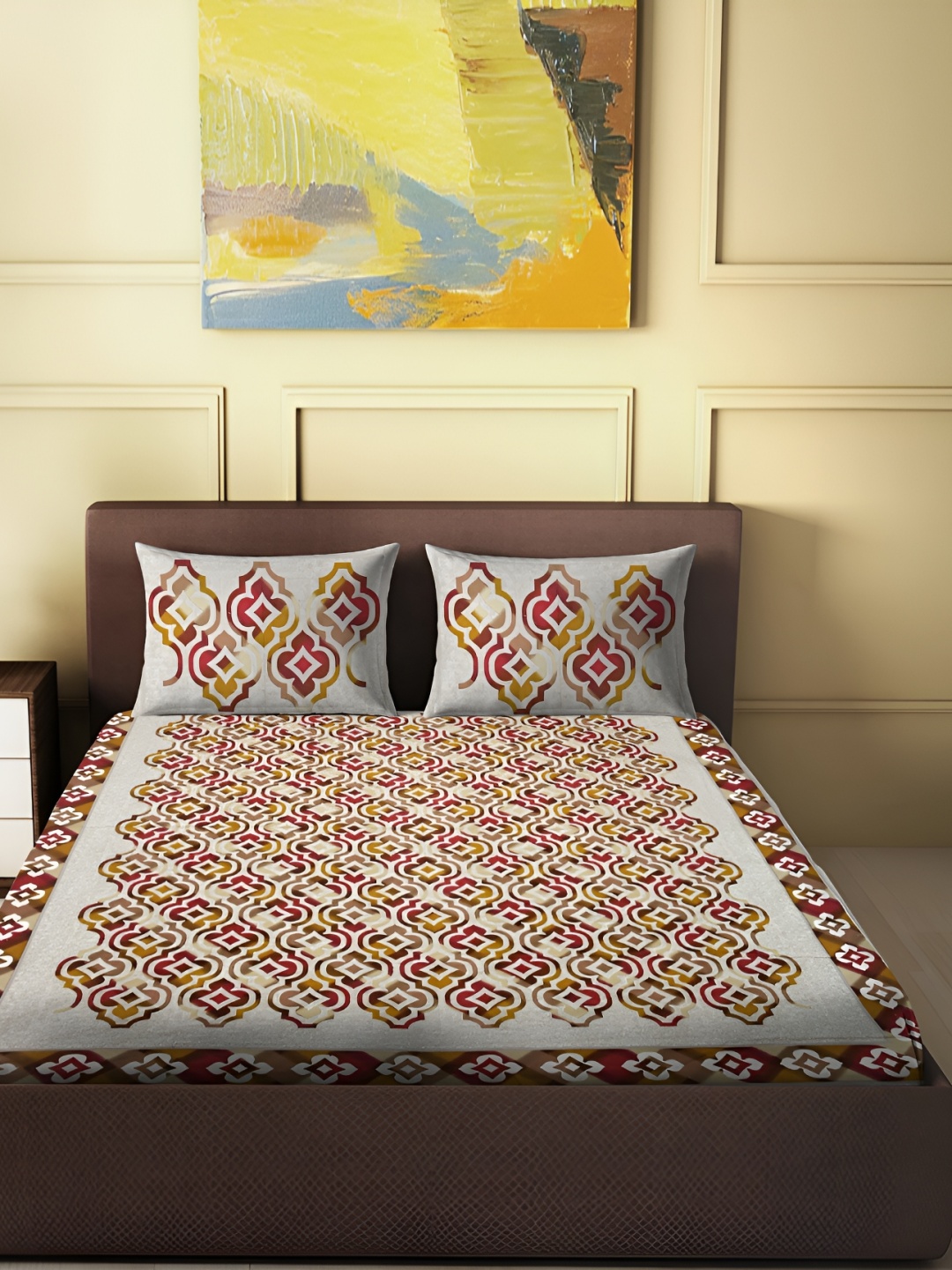 

Spangle Maroon & Grey Ethnic Motifs Cotton 250 TC King Bedsheet with 2 Pillow Covers