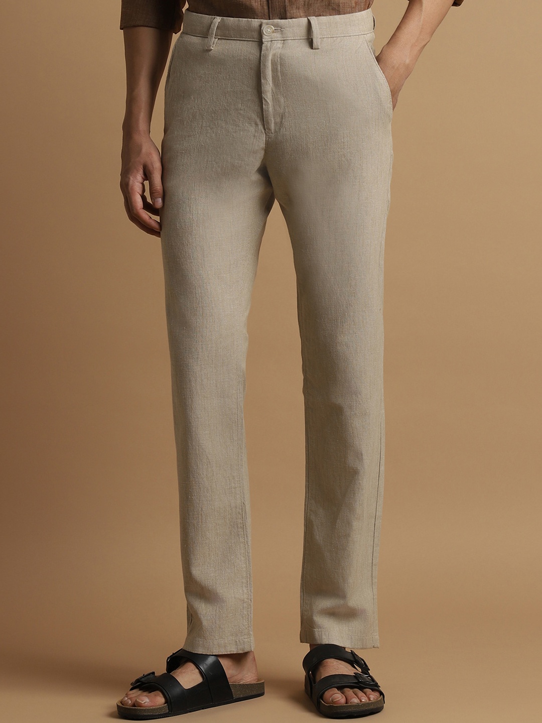 

Allen Solly Men Textured Mid-Rise Trousers, Beige