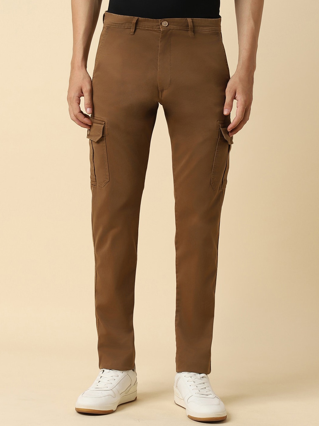 

Allen Solly Men Slim Fit Mid-Rise Cargos Trousers, Brown