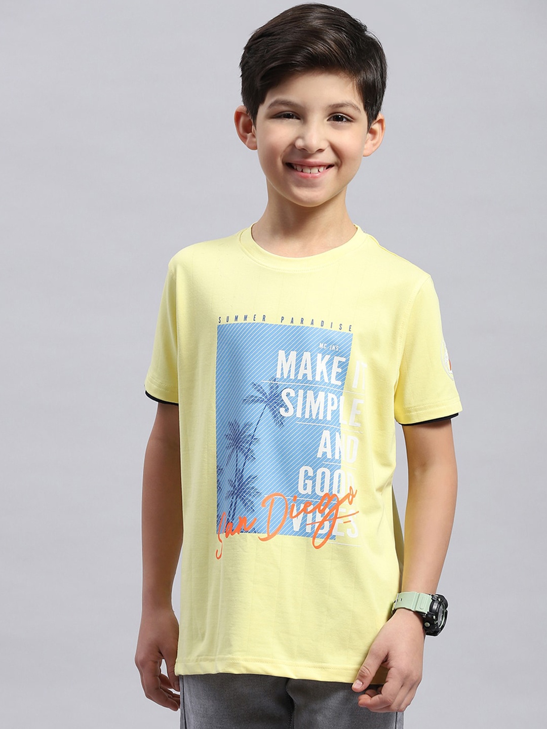 

Monte Carlo Boys Typography Printed Round Neck T-shirt, Yellow