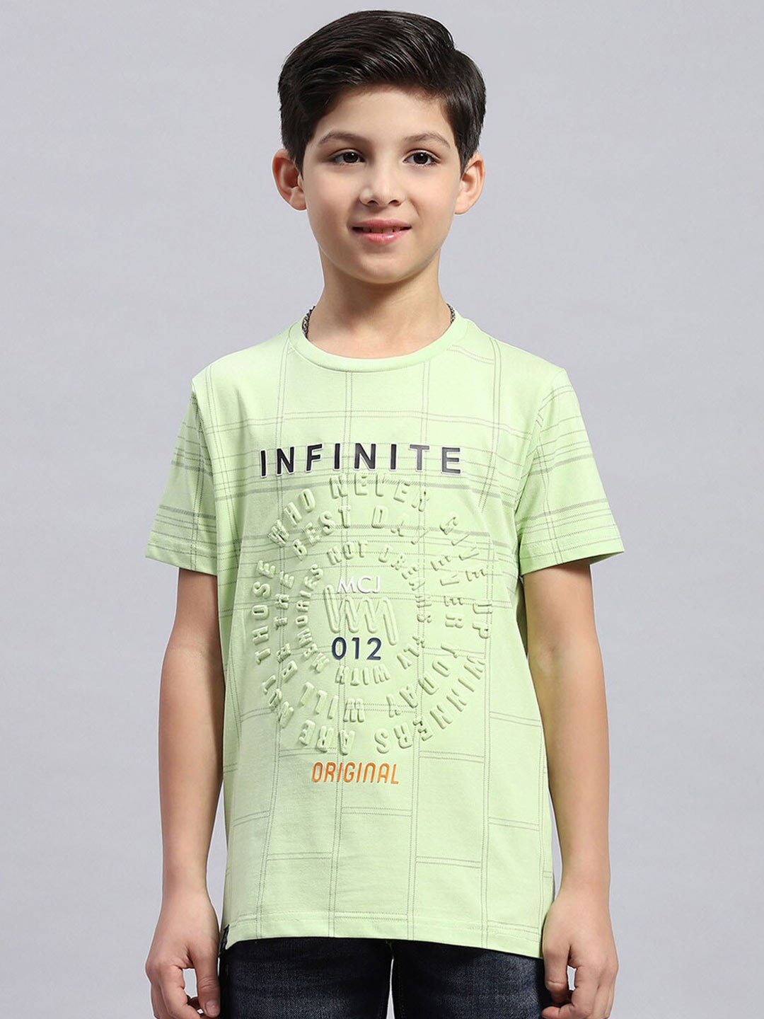 Monte Carlo Boys Typography Printed Round Neck T-shirt, Lime green