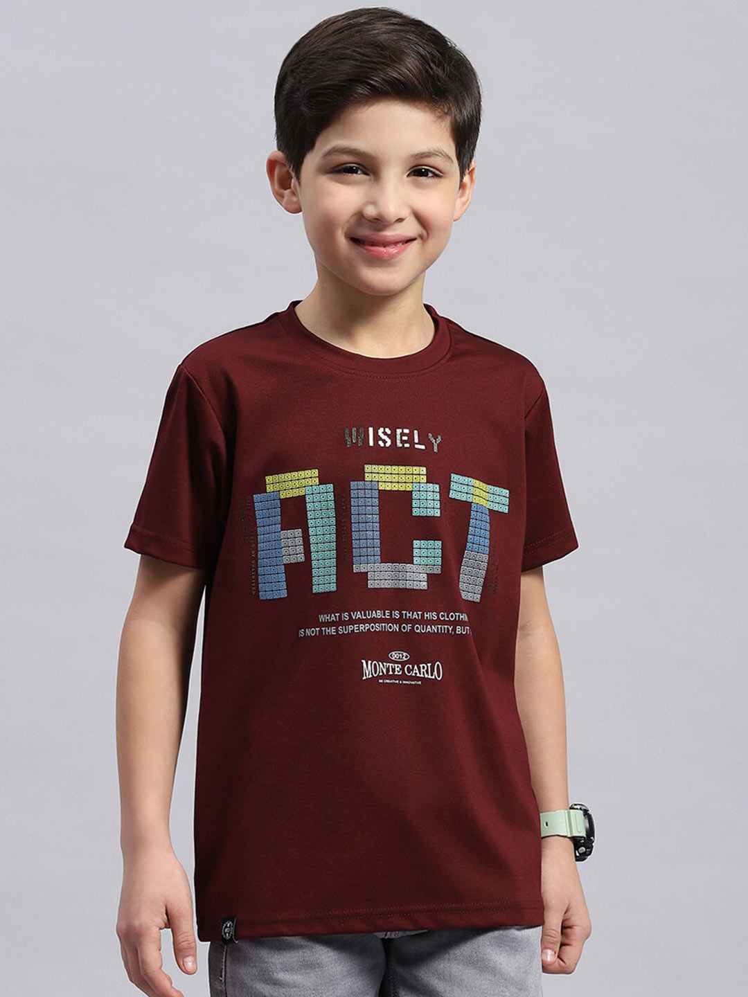 

Monte Carlo Boys Typography Printed Round Neck T-shirt, Maroon