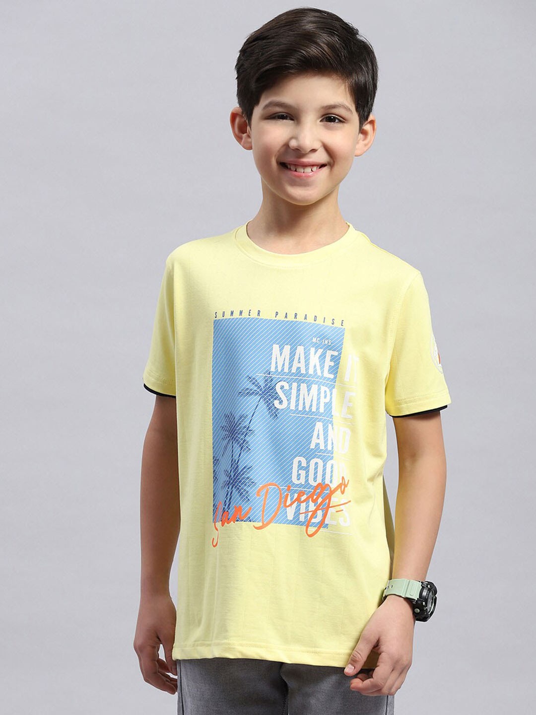 

Monte Carlo Boys Typography Printed Round Neck T-shirt, Yellow