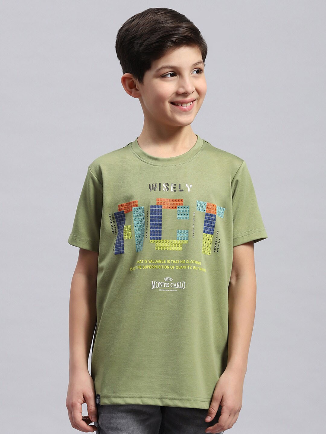 

Monte Carlo Boys Typography Printed Round Neck T-shirt, Green