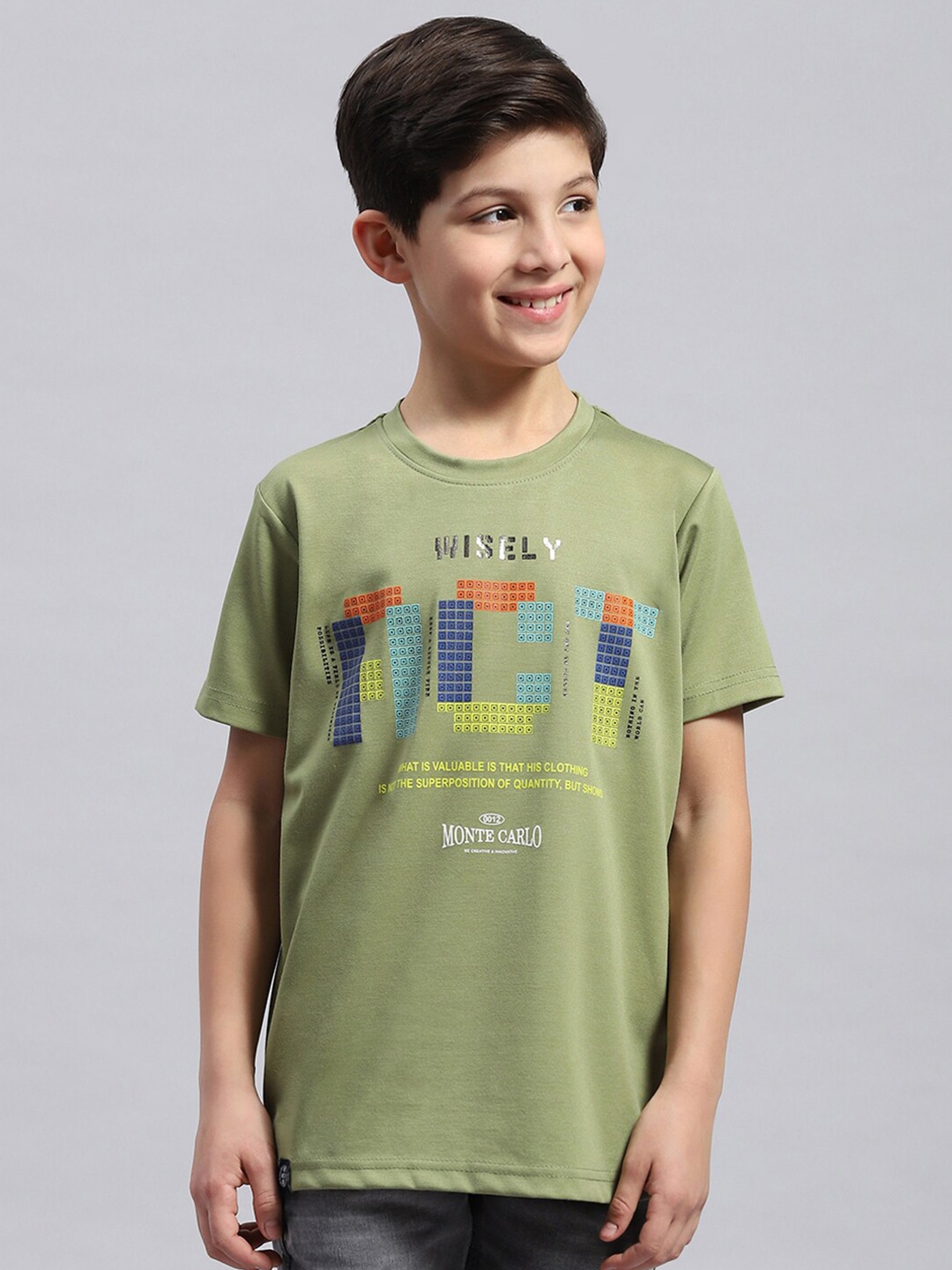 

Monte Carlo Boys Typography Printed Round Neck T-shirt, Green