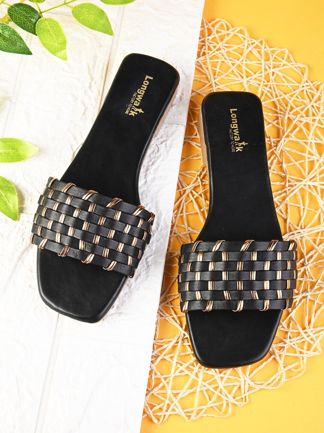 

Longwalk Textured Open Toe Flats, Black