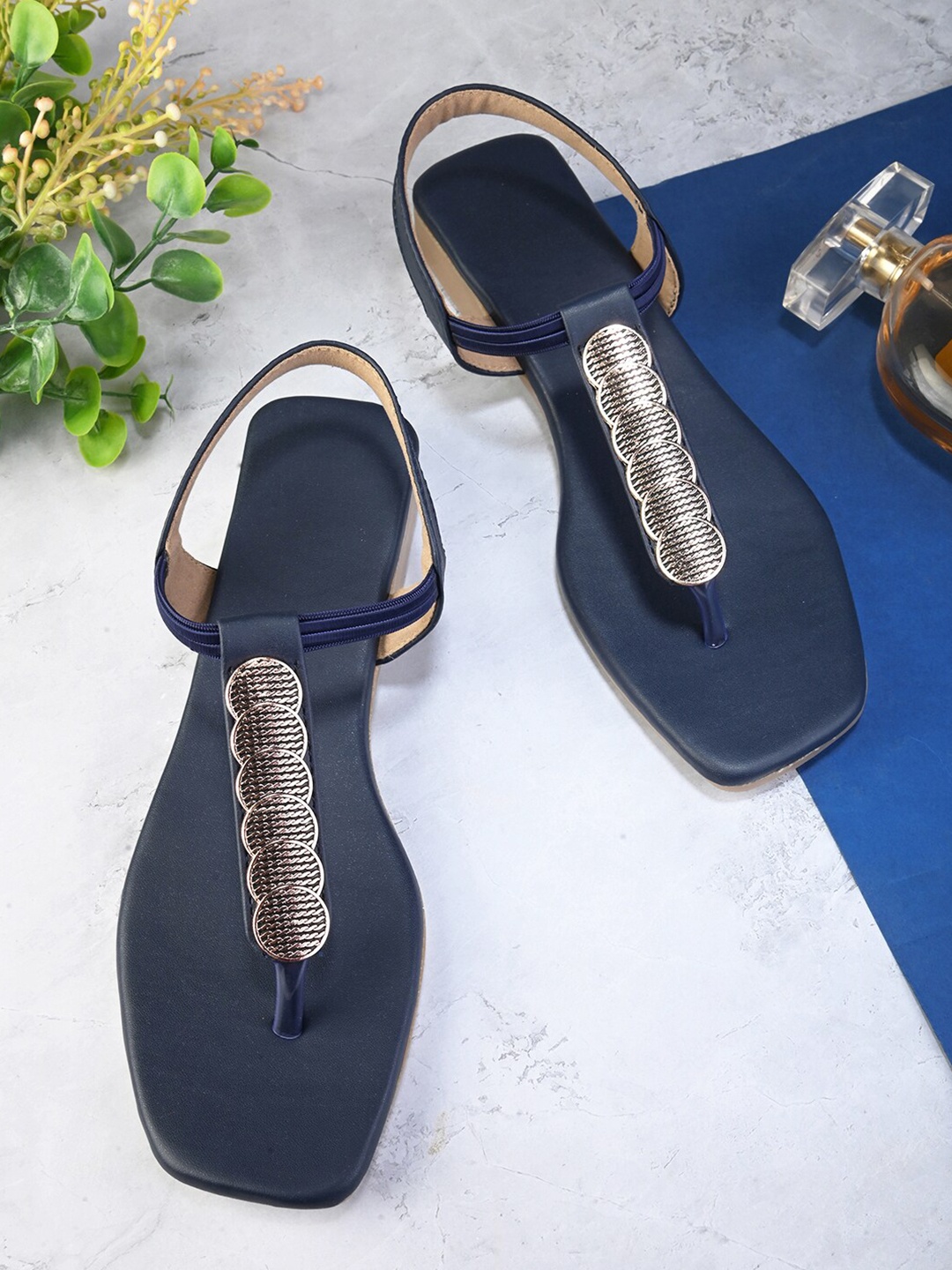 

Longwalk Textured Open Toe Croslite T-Straps Flats, Blue