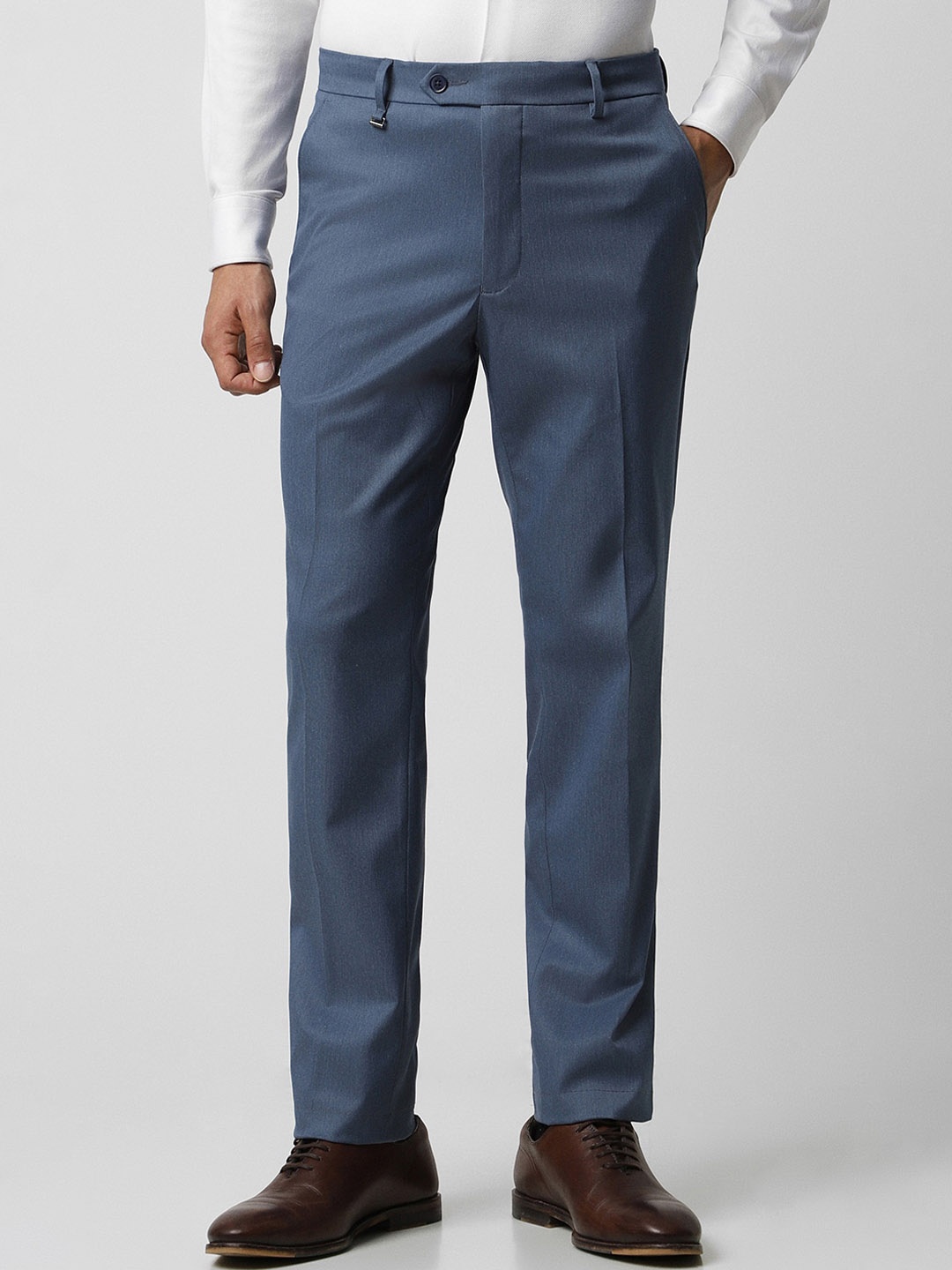 

Van Heusen Men Slim Fit Mid-Rise Formal Trousers, Blue