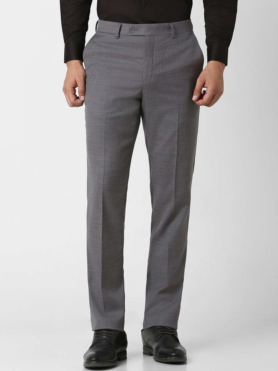 

Van Heusen Men Textured Mid-Rise Slim Fit Formal Trousers, Grey