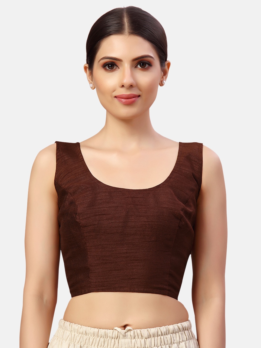 

Studio Shringaar Sleeveless Readymade Saree Blouse, Brown