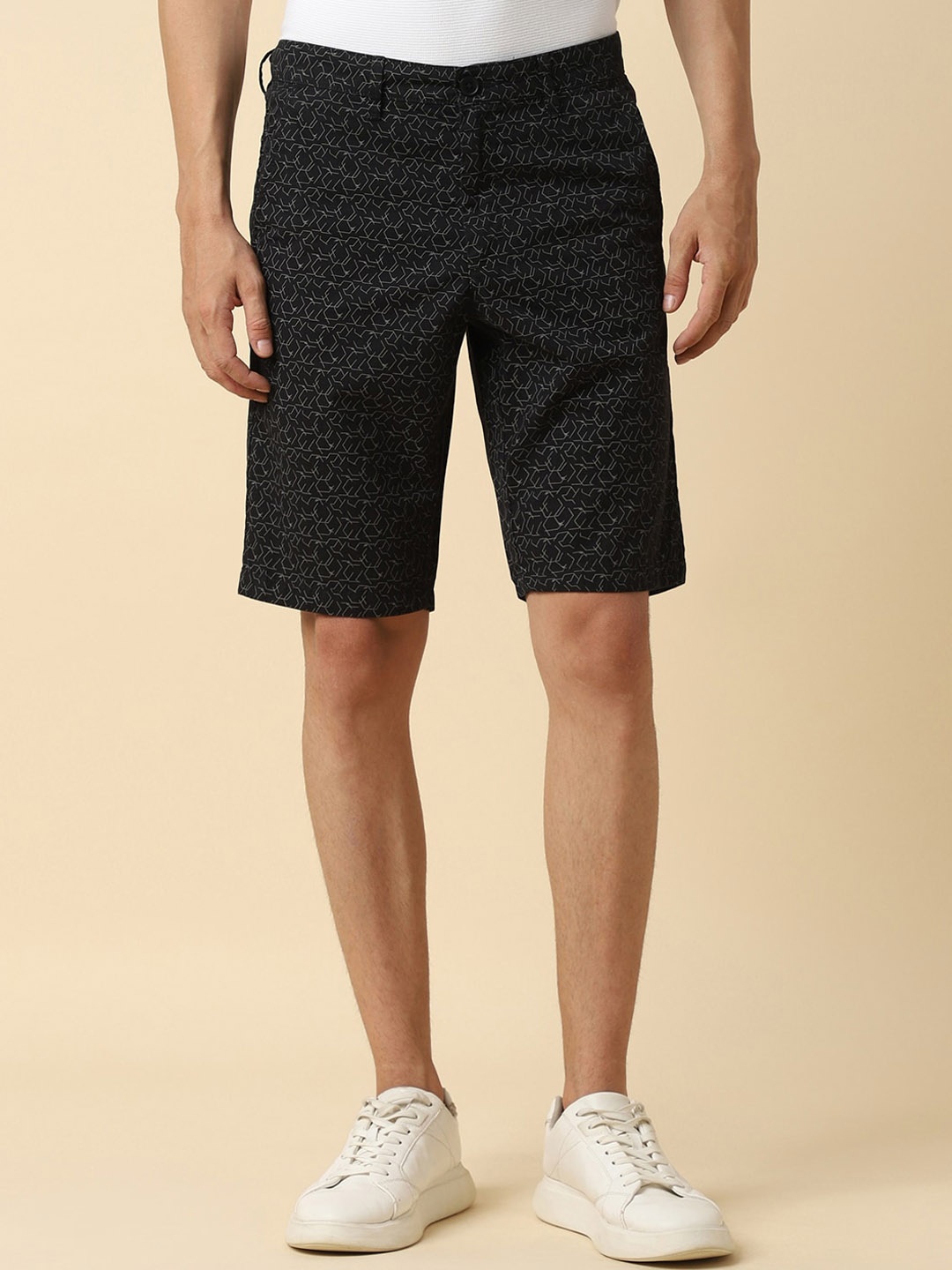 

Allen Solly Men Geometric Printed Slim Fit Mid-Rise Cotton Regular Shorts, Black