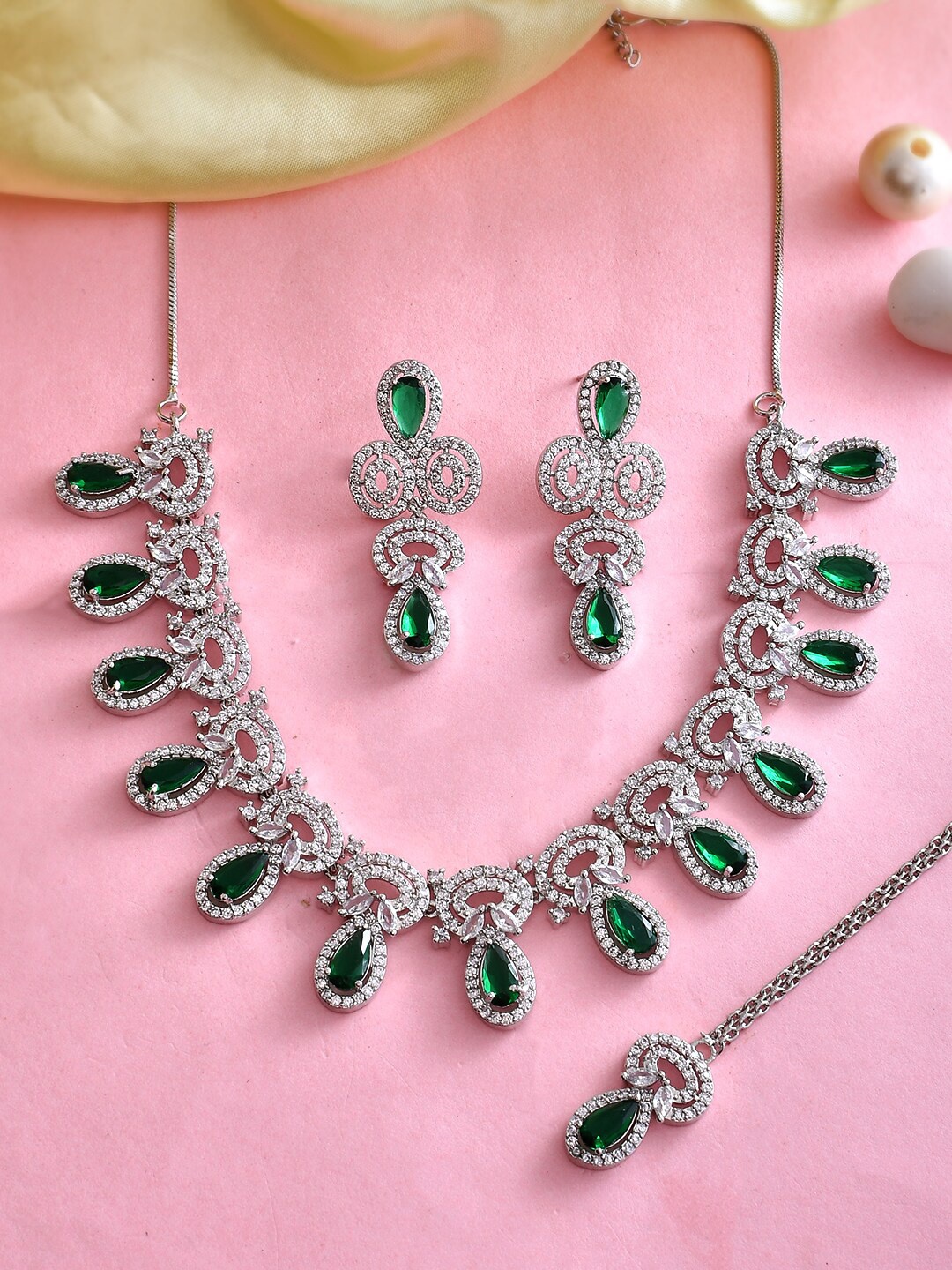

Shoshaa Silver-Plated CZ Studded Jewellery Set