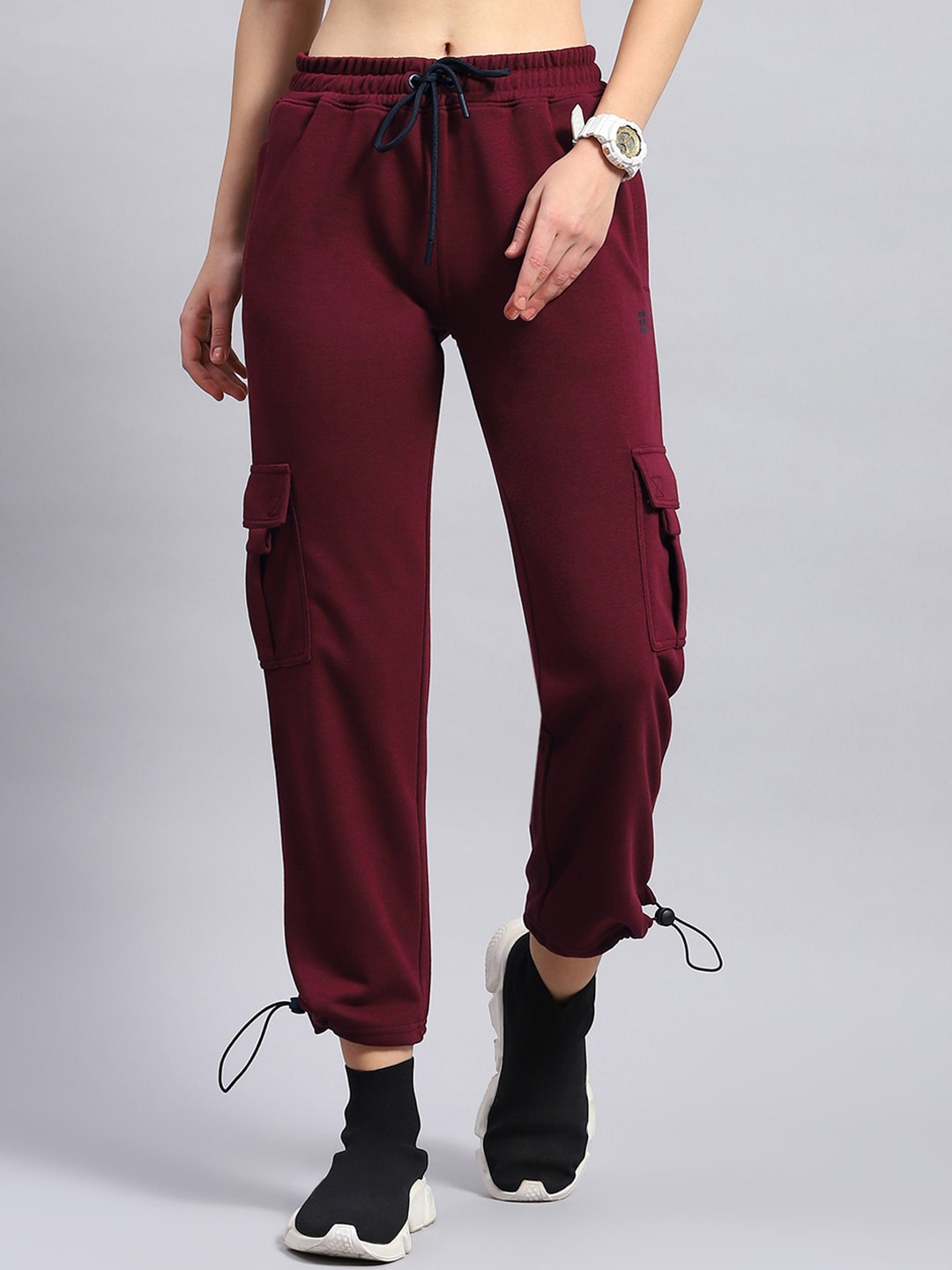 

rock.it Women Mid Rise Side Pocket Cargo Joggers, Maroon