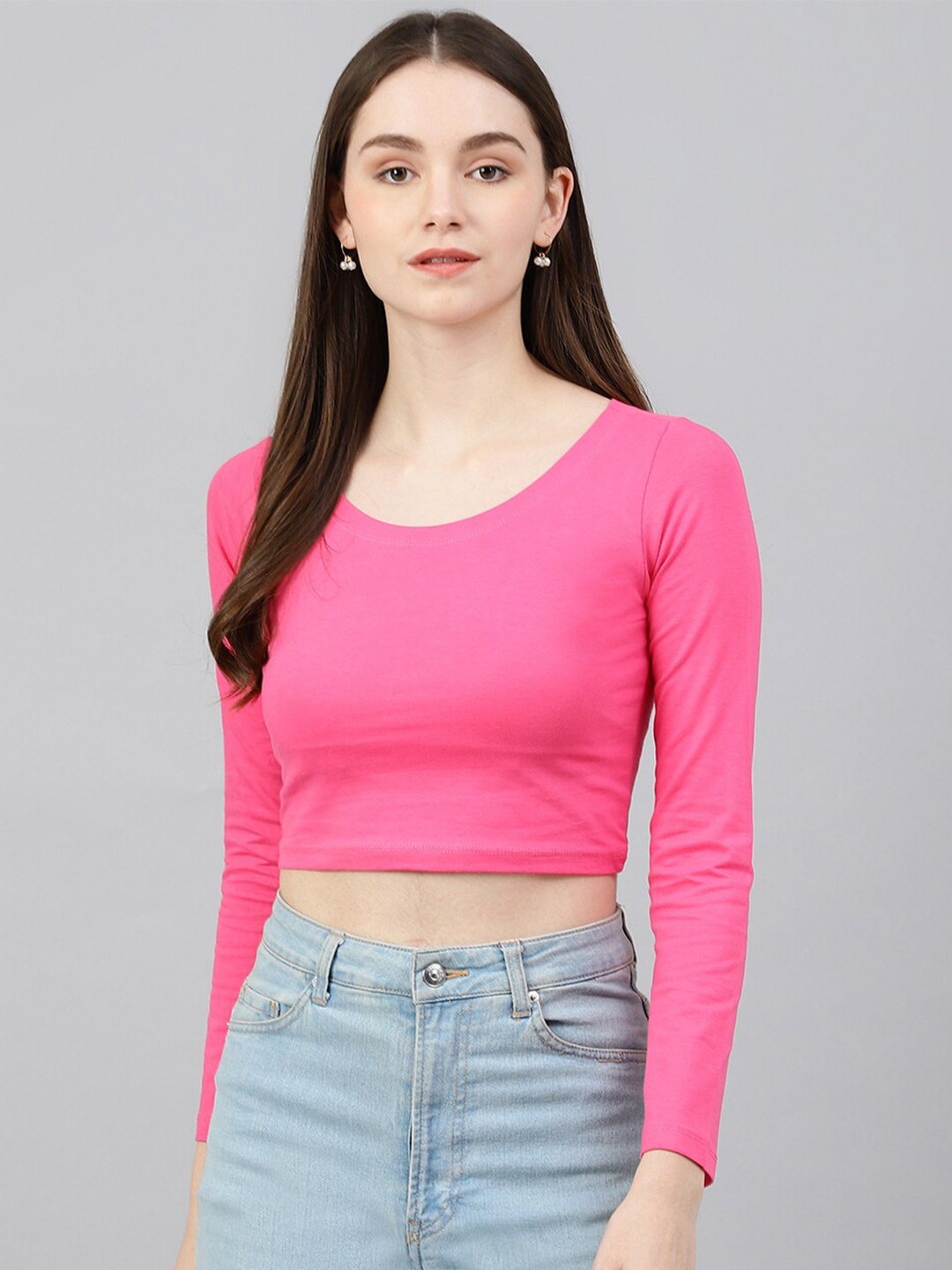 

COLOR CAPITAL Pack Of 3 Round Neck Fitted Crop Top, Fuchsia