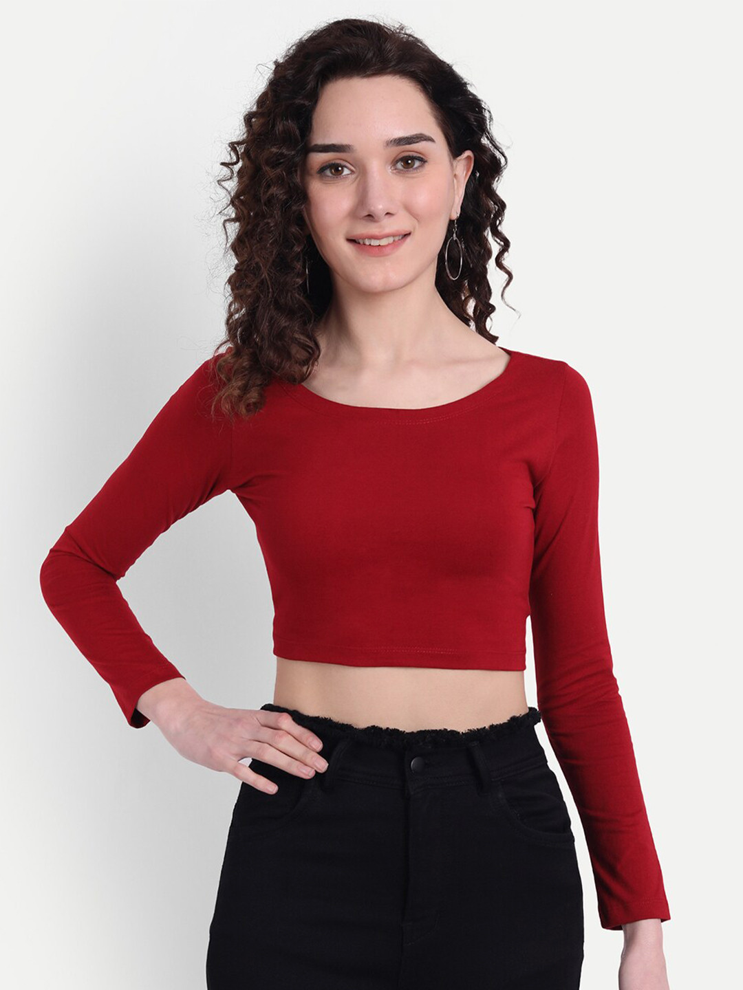 

COLOR CAPITAL Pack of 5 Round Neck Crop Tops, Maroon
