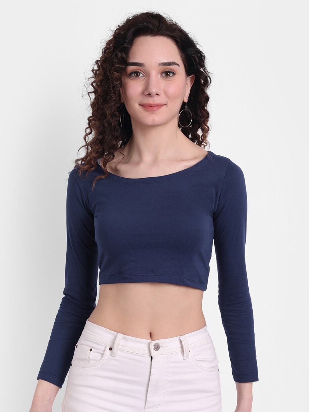 

COLOR CAPITAL Pack Of 10 Boat Neck Fitted Crop Tops, Navy blue
