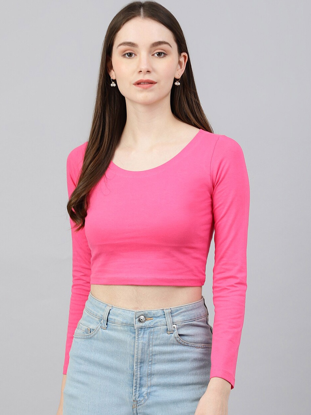 

COLOR CAPITAL Pack of 2 Round Neck Crop Tops, Fuchsia