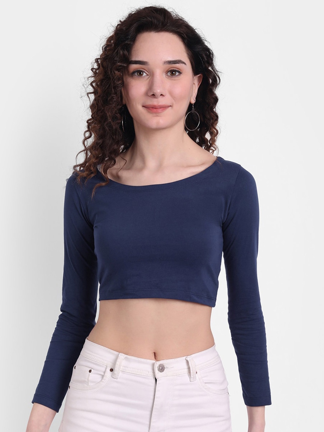 

COLOR CAPITAL Pack Of 4 Long Sleeves Fitted Crop Top, Navy blue
