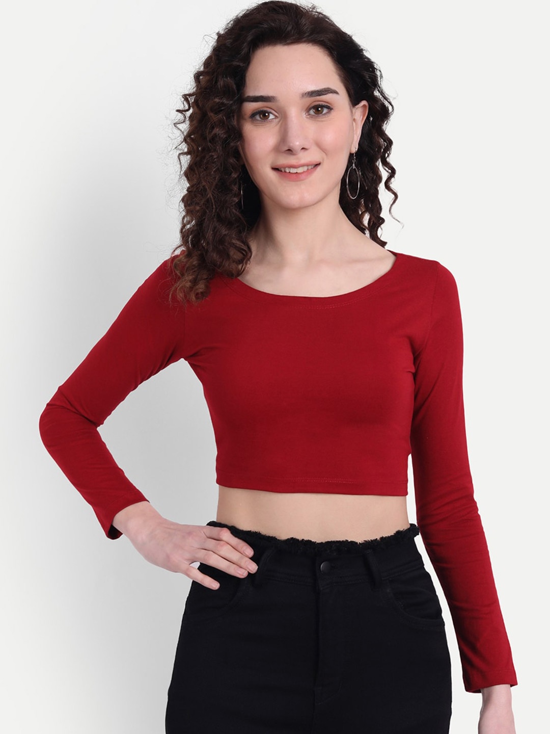 

COLOR CAPITAL Pack Of 3 Round Neck Fitted Crop Top, Maroon