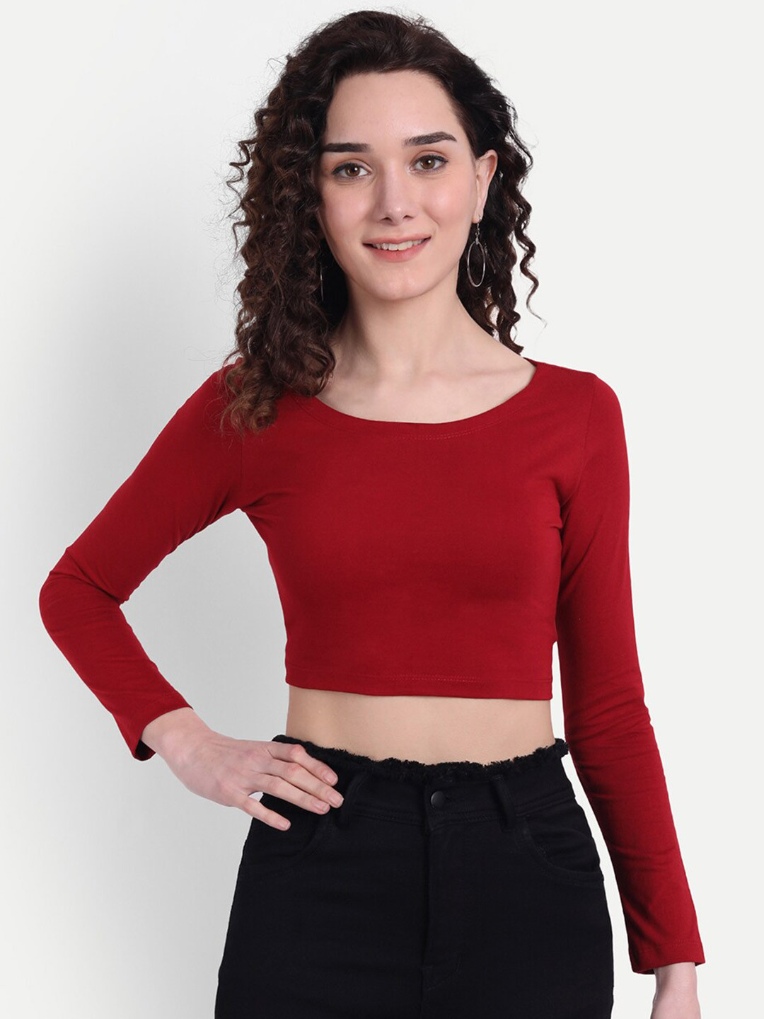 

COLOR CAPITAL Pack Of 10 Round Neck Fitted Crop Top, Maroon