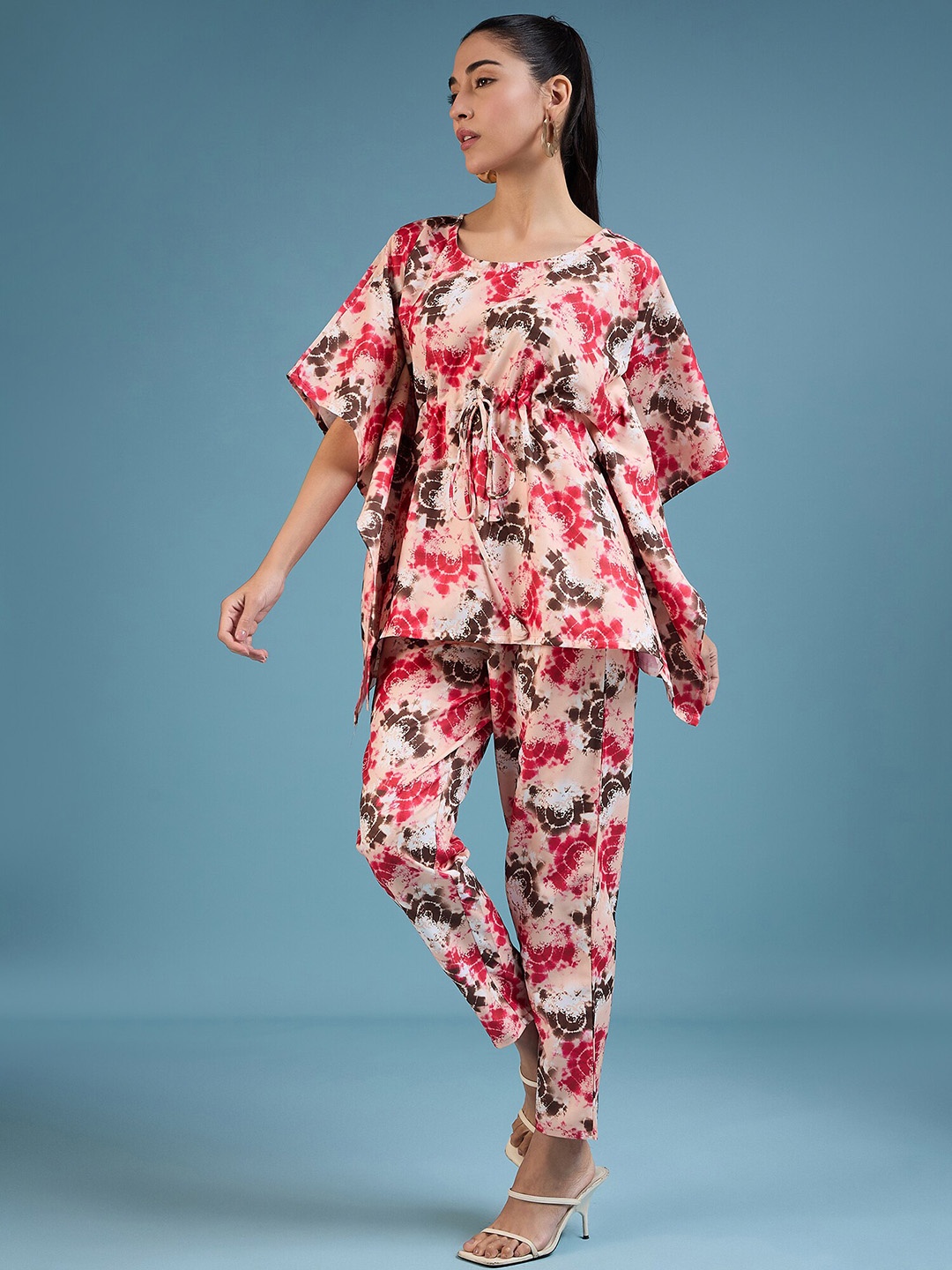 

MAHALASA Printed Top With Trousers, Peach