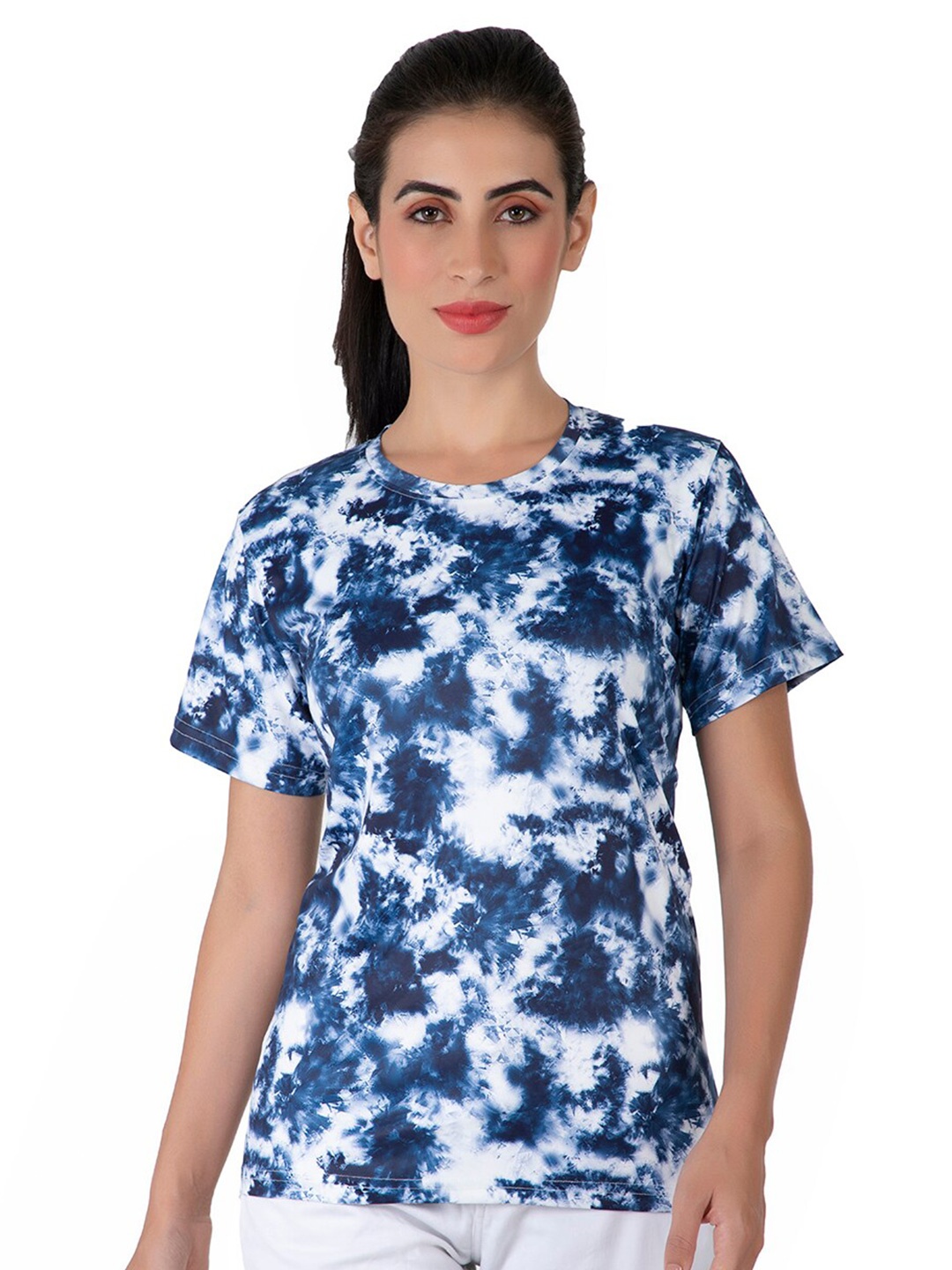 

BAESD Women Printed Raw Edge T-shirt, Blue