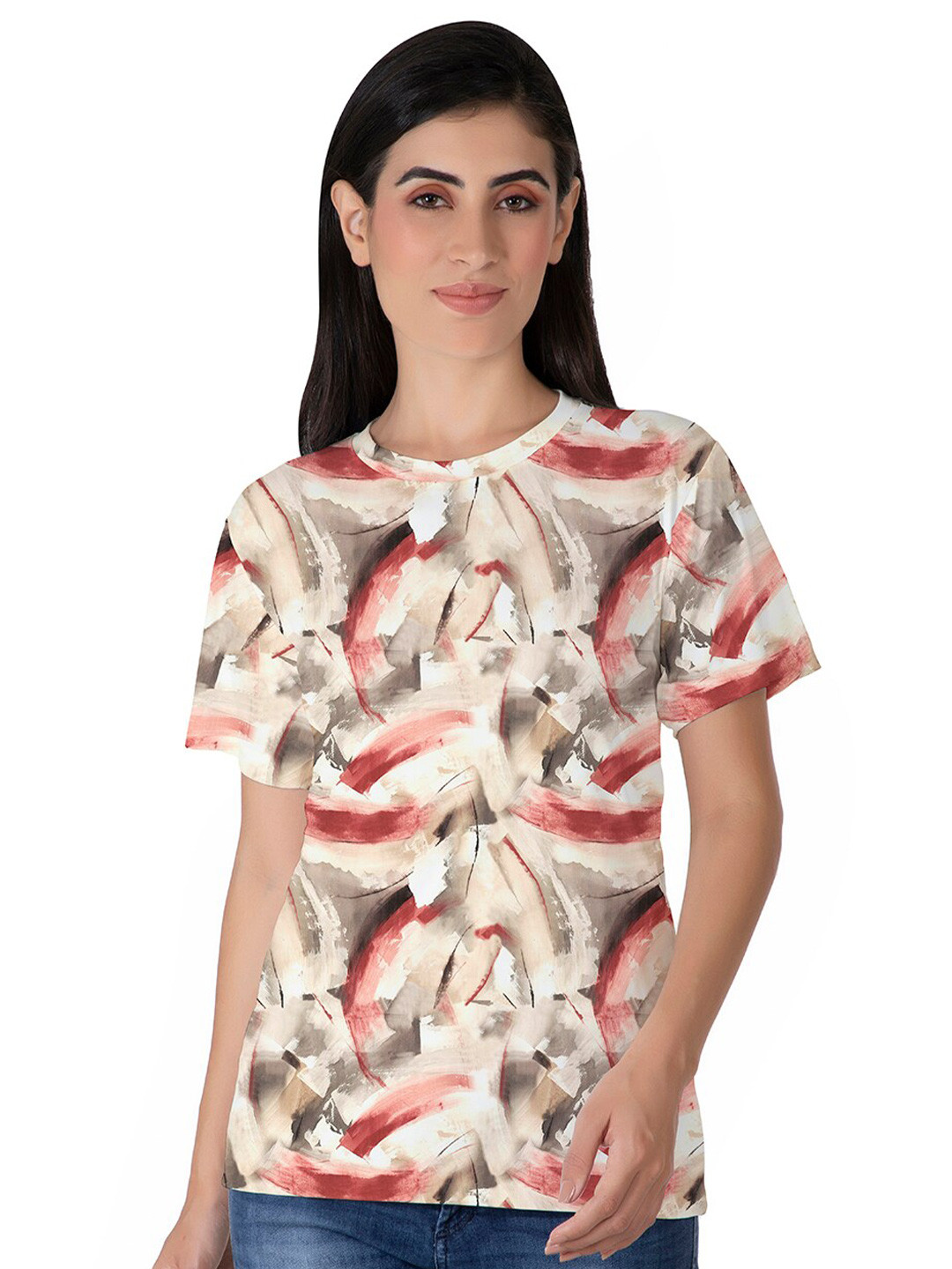 

BAESD Women Printed Pockets T-shirt, Beige