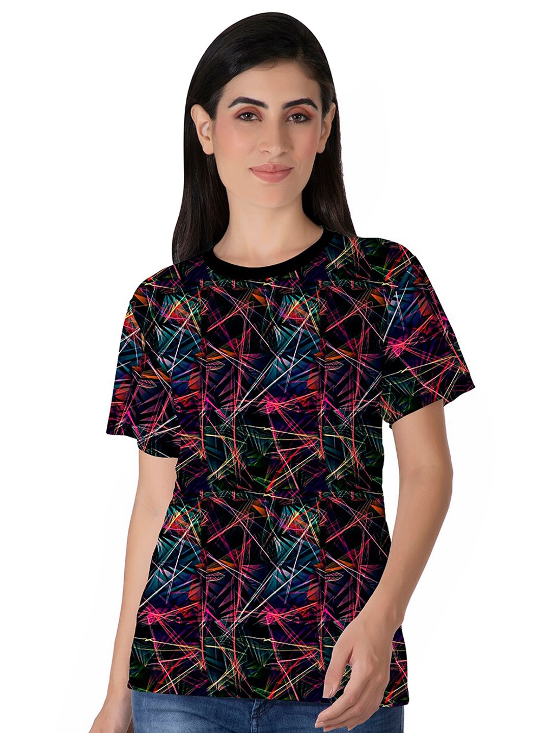 

BAESD Women Printed Tropical Pockets T-shirt, Black