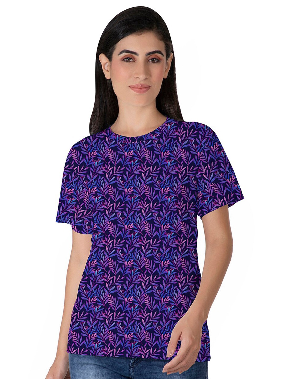 

BAESD Women Printed Mandarin Collar Pockets T-shirt, Navy blue