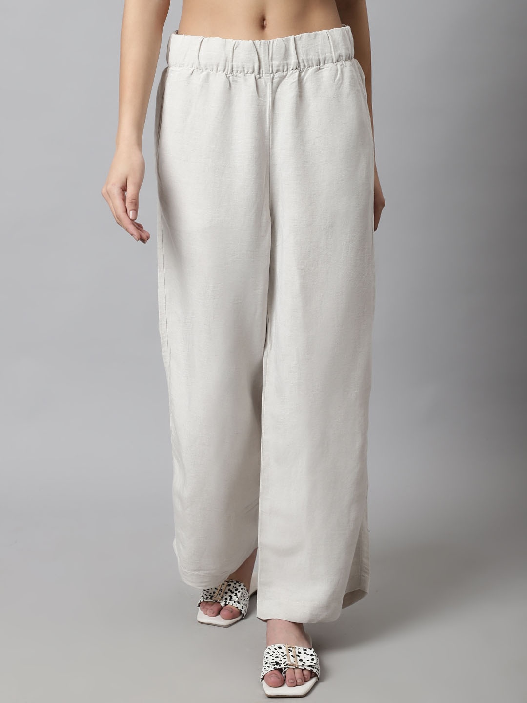 

NoBarr Women Low-Rise Cotton Parallel Trousers, Cream