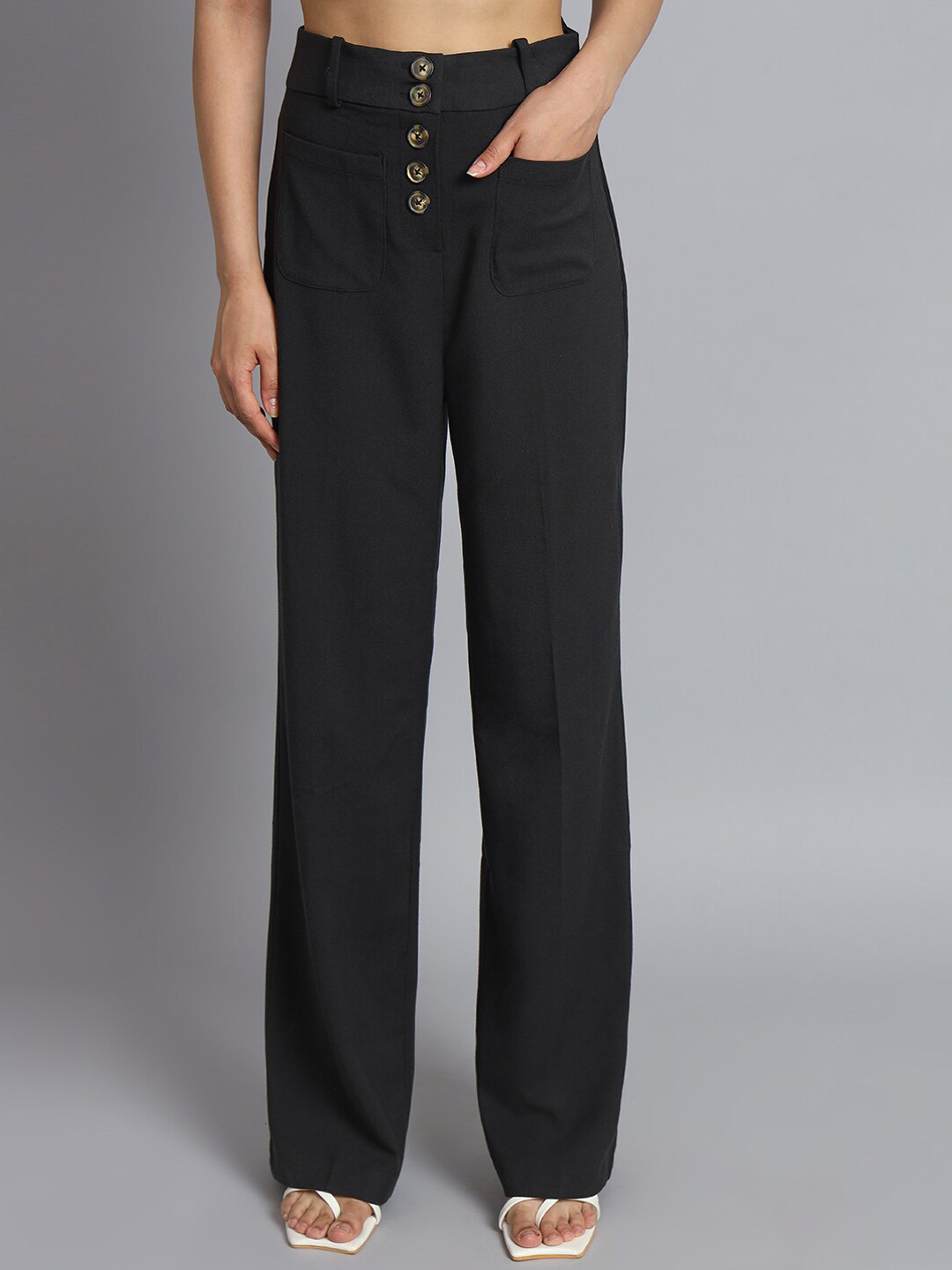

NoBarr Women Regular Fit Mid-Rise Parallel Trousers, Grey