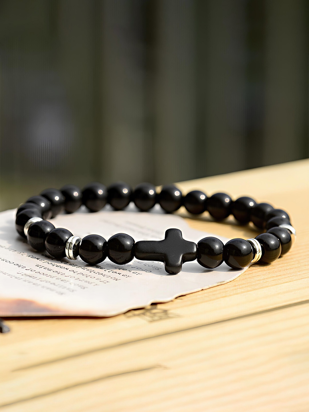 

KARISHMA KREATIONS Unisex Artificial Beads-Beaded Elasticated Bracelet, Black