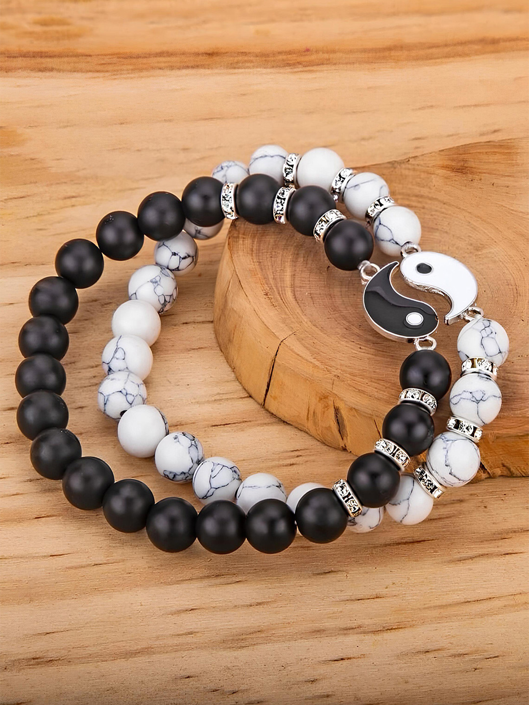 

KARISHMA KREATIONS Unisex Set Of 2 Artificial Beads-Beaded Elasticated Bracelet, Black