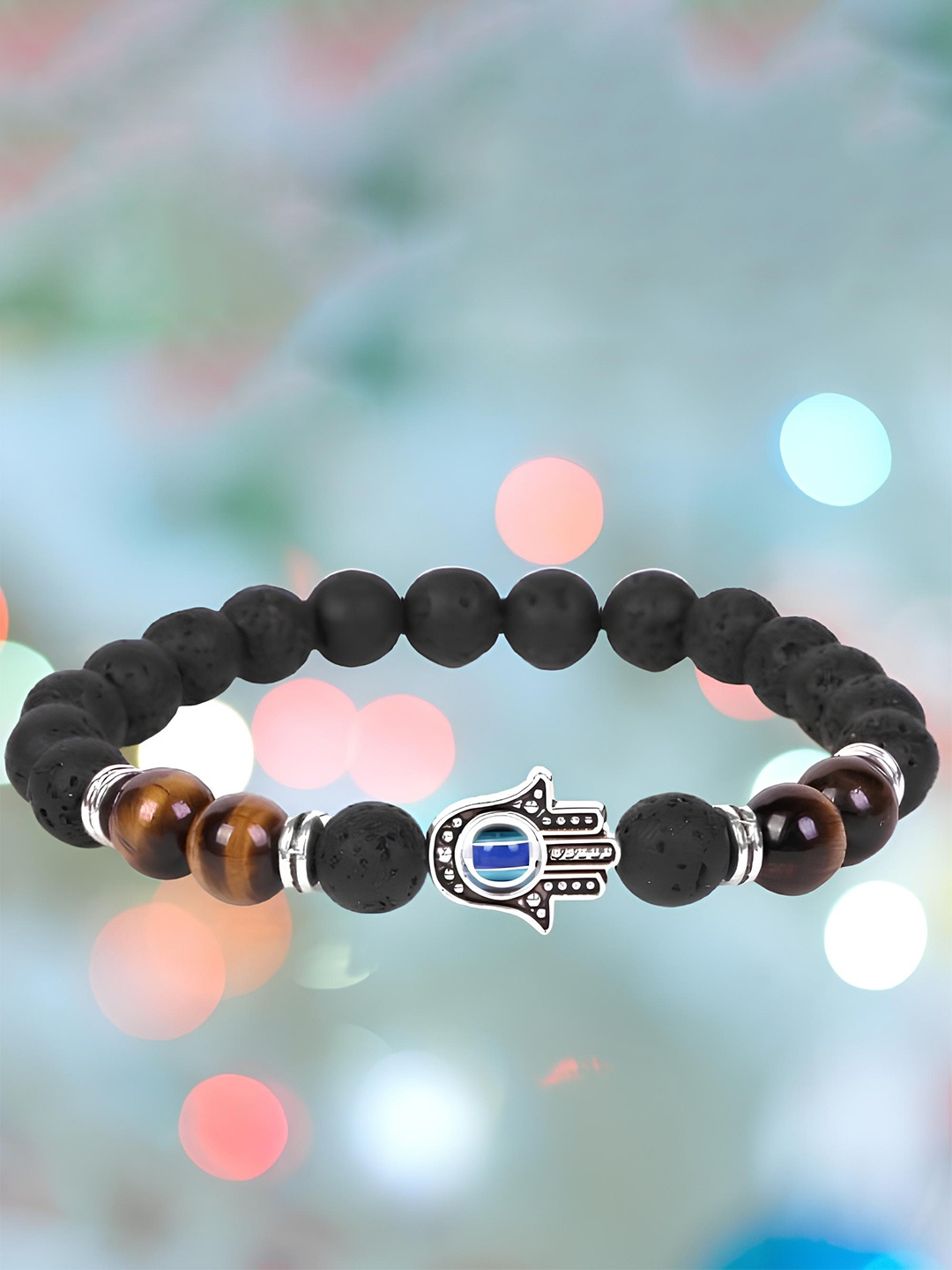 

KARISHMA KREATIONS Unisex Artificial Beads-Beaded Elasticated Bracelet, Black