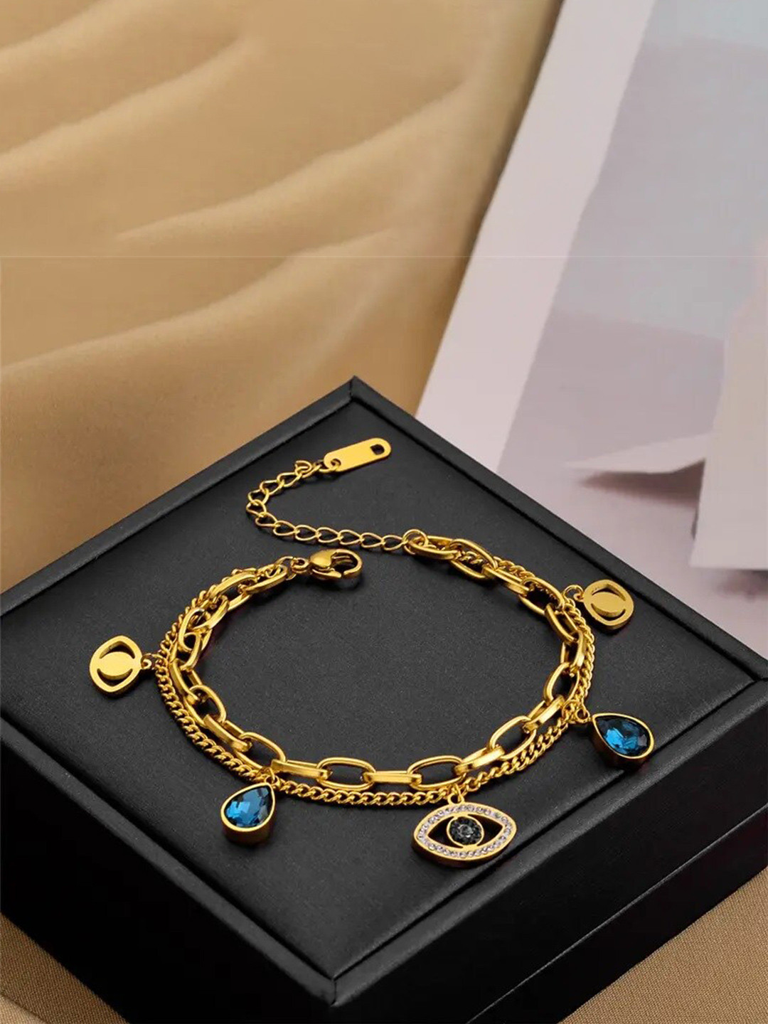 

MEENAZ Rose Gold-Plated Evil Eye Wraparound Bracelet