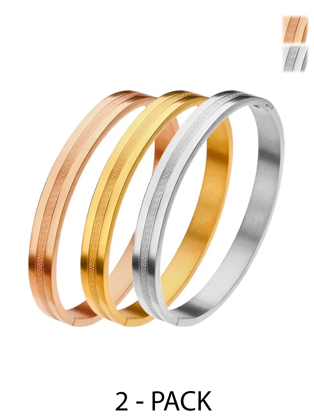 

MEENAZ Men Set Of 3 Antique Silver-Plated Kada Bracelet