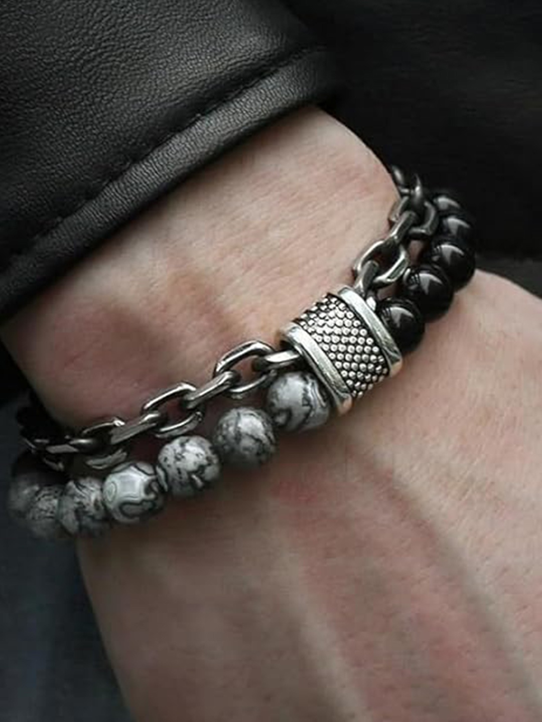 

MEENAZ Men Oxidised Silver-Plated Multistrand Bracelet
