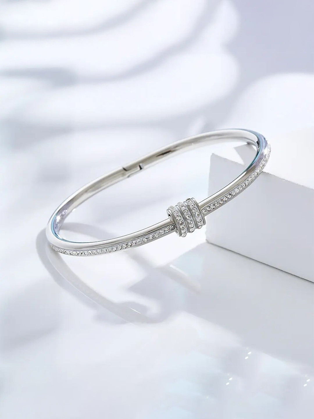 

MEENAZ Women Silver-Plated American Diamond Studded Kada Bracelet